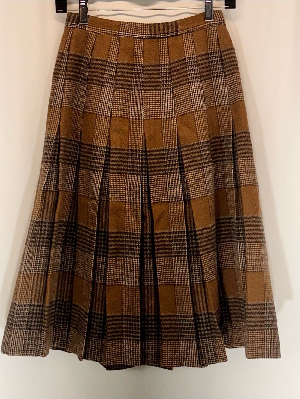 Vintage Plaid Wool Midi Skirt 24 XS Box Pleat Heritage Preppy Academia Heritage